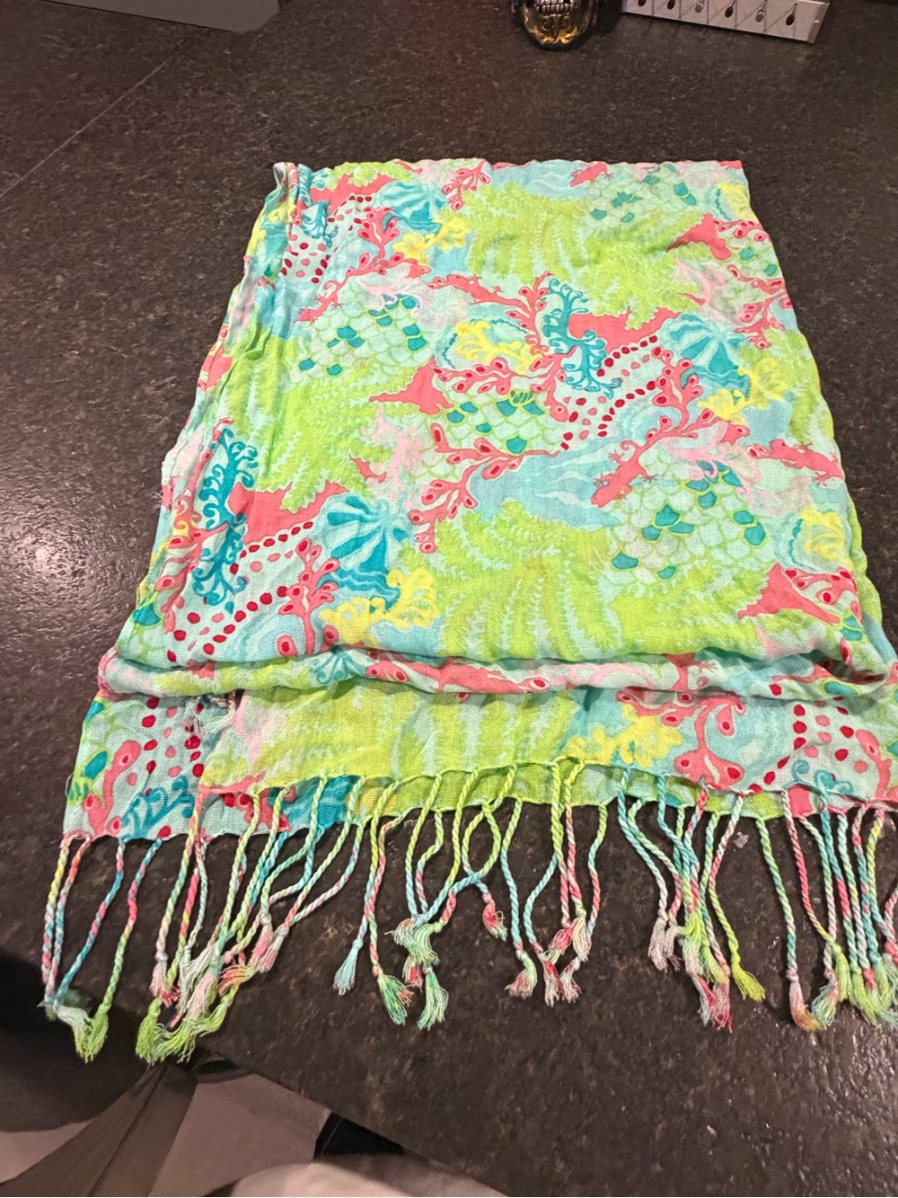 Lilly Pulitzer Multicolor Floral Fringe Scarf - Vibrant Green & Blue